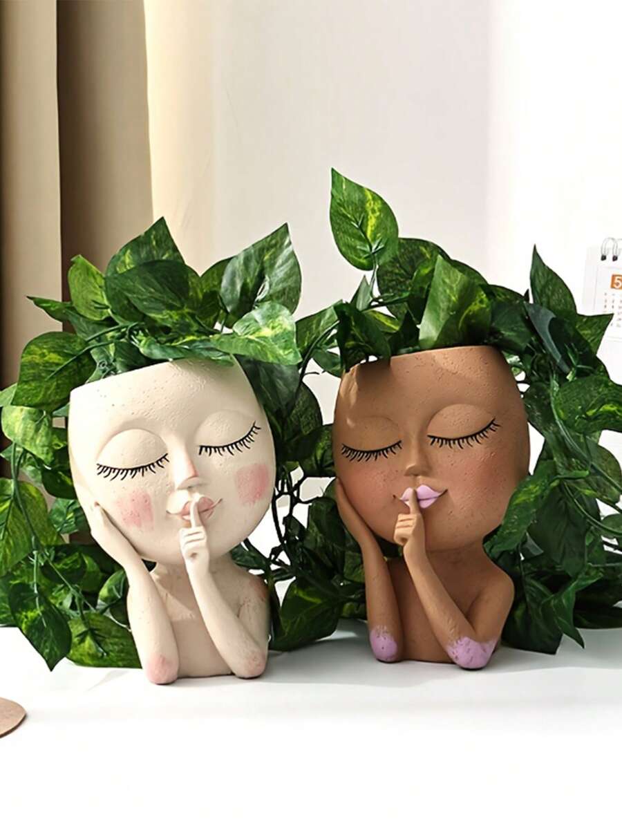 人臉盆栽,帶排水孔的樹脂盆栽適用於室內外植物,獨特的花盆,是朋友和家人的完美禮物