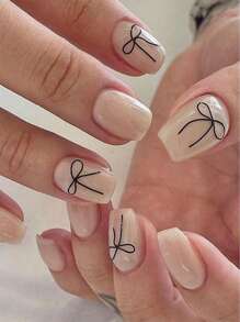 2入組黑紅結鈴貼片式指甲藝術貼紙，韓式美甲裝飾DIY - 彩色 - 查看 2