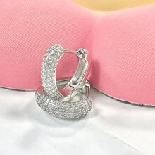 1對女人用立方氧化鋯心形耳環,抗敏925純銀耳環,時尚生日禮物 - 銀色 - 查看 5