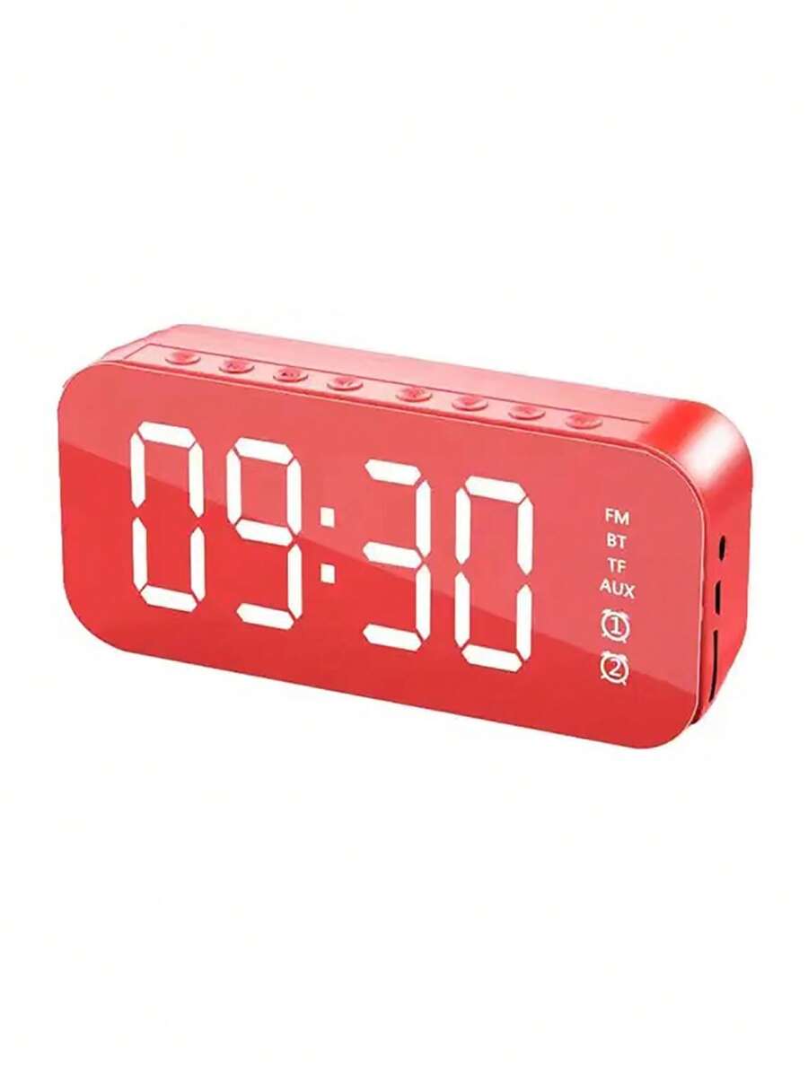 Portable Mini Card Wireless Speaker With FM Radio To Mirror Alarm Clock Sound, Double Alarm Clock Setting For All Mobile Phones - Rose Red - View 1