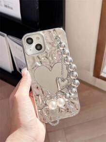 个性化腕带链电镀皱纹心形镜面银色手机壳适用于 17/17 Pro Max/17/17 Air/17 Pro、Apple 16、Apple 16 Pro、Apple 16 Plus、Apple 16 Pro Max、Apple 16e - 銀色 - 查看 4