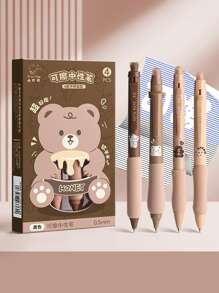 1盒卡通主題黑色原子筆,小學生專用粗體筆,圓管,4支裝 - 多色 - 查看 7