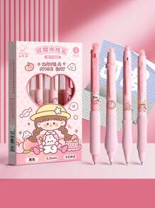 1盒卡通主題黑色原子筆,小學生專用粗體筆,圓管,4支裝 - 多色 - 查看 5