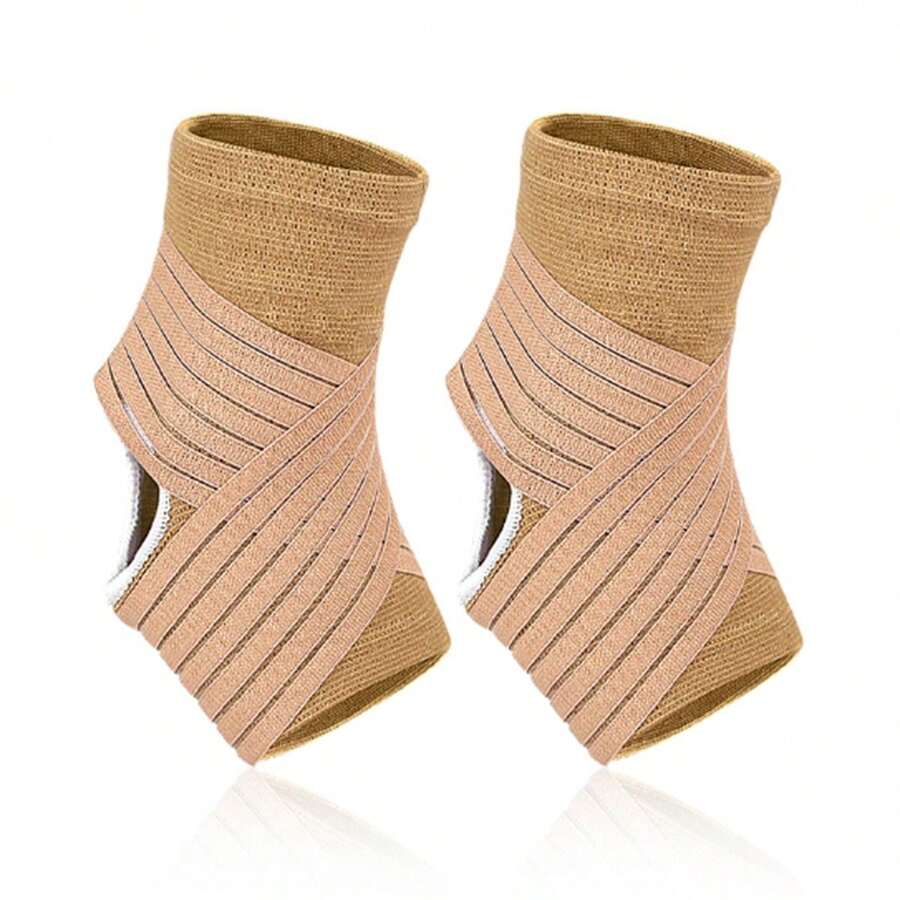 運動壓縮帶護踝戶外騎乘籃球羽球軟彈力壓縮固定護踝 - 杏色 - 查看 1