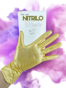 Guantes de Nitrilo Metálico Color Dorado Caja con 100 piezas Uniseal Sin Polvo Desechables Libre de Latex - Dorado - Ver 2