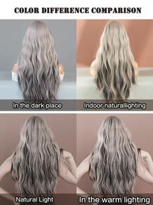 7JHH WIGS Silver Ash Pink Wavy Wig With Bangs Highlight Black Hair Body Long Curly Wigs Natural Fluffy Soft Woven Synthetic Fiber Costume Wig For Women&Girls Christmas Party Cosplay Use 26 Inch - Silver - View 7