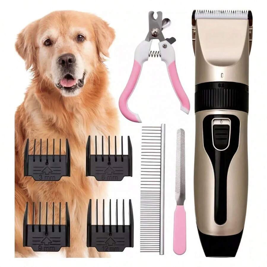 Cortadora de Pelo Recargable para Mascotas - Rasuradora Eléctrica Silenciosa para Perros y Gatos con Peines Ajustables - Dorado - Ver 1