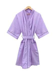 Bata de Baño Unisex Microfibra con Detalles en Negro. Lila - Lila Púrpura - Ver 2