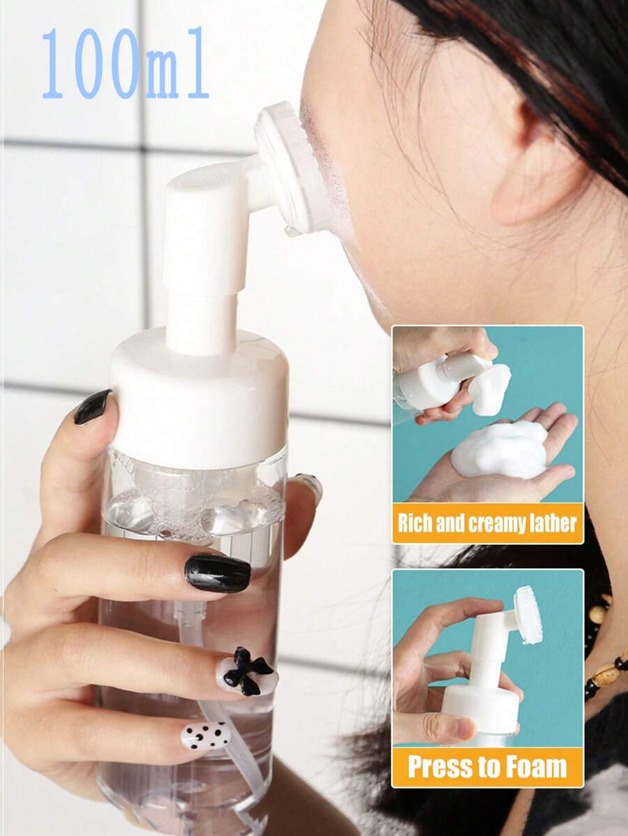1pc 100ml Portable Silicone Brush Foam Bottle For Diy Face Cleanser, Shampoo Bubble Maker And Facial Cleaning Brush - Clear - View 1