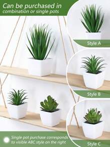 1 件/3 件套人造多肉迷你盆栽植物 - 适用于商店、家庭、客厅、卧室、浴室、书桌装饰 - 白綠色 - 查看 2