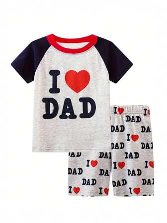 Young Boy 2-Piece Casual Ilovedad Cute Letter Printed Pajamas Home Wear Set Spring And Autumn