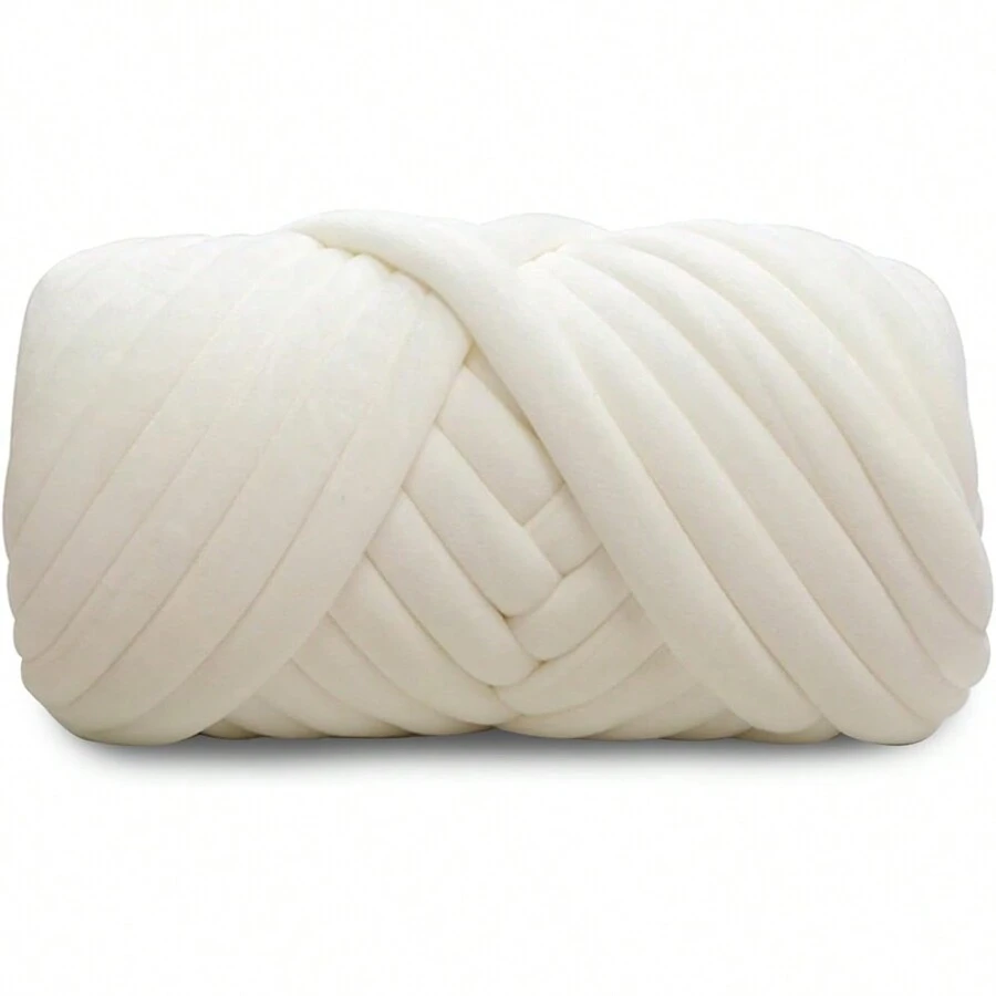 1入組手編毛毯枕頭毛線DIY，粗毛線手臂編織，適用於袋子的柔軟毛線，手工毛毯專用厚毛線，枕頭DIY家居裝飾 - 白色 - 查看 1