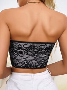 1pc Fashionable Women's Lace Front Closure Corset Push Up Bra With Underwire - Black - View 4