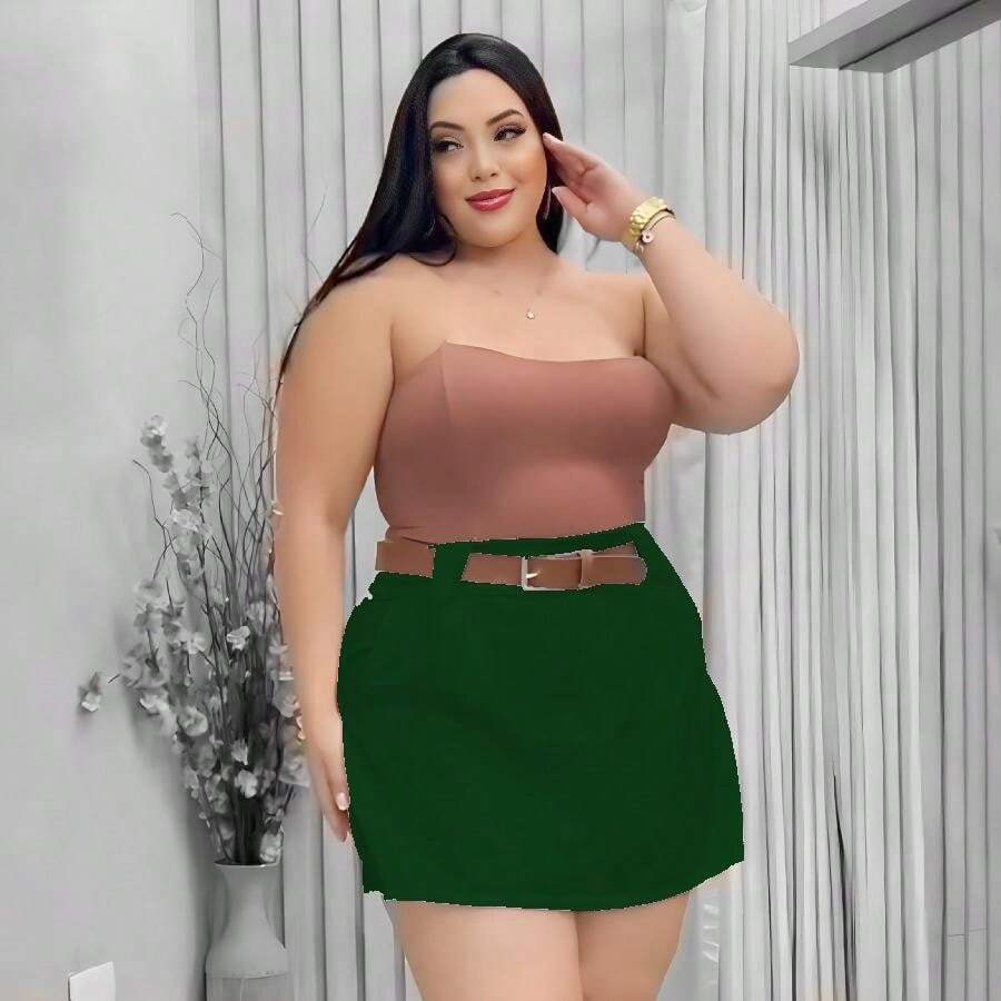 Plus Size Skirts - Army Green - View 1