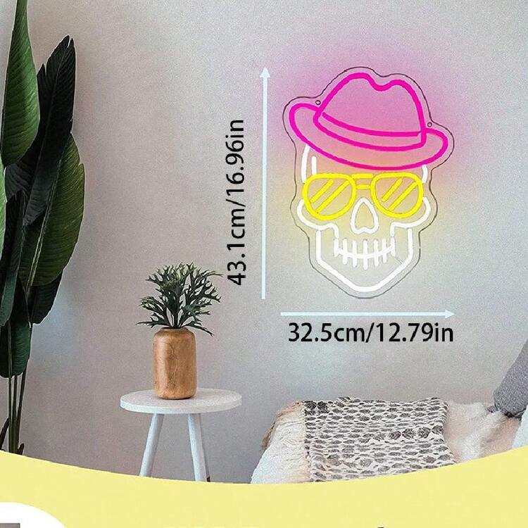 1pc Neon Sign Skull Beer Bar Man Cave Club Bedroom LED Dimmable Neon Lights Signs For Office Hotel Pub Cafe Wedding Birthday Party Man Cave Neon Light Art Wall Lights(USB Powered) - Multicolor - View 4