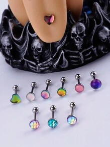 1入組閃耀漸變色14G舌環，不鏽鋼魚鱗心形舌針，男女女孩派對日常穿戴舌部穿刺珠寶首選 - 彩色 - 查看 2