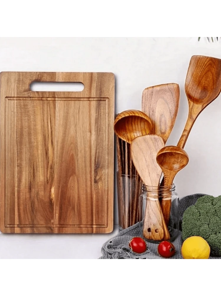 SUMMUE Set di 4 taglieri da cucina in legno di acacia, 48,3 x 38,1 cm, con manici puzzle, taglieri per carne, formaggio, frutta, verdura, pane, salumi