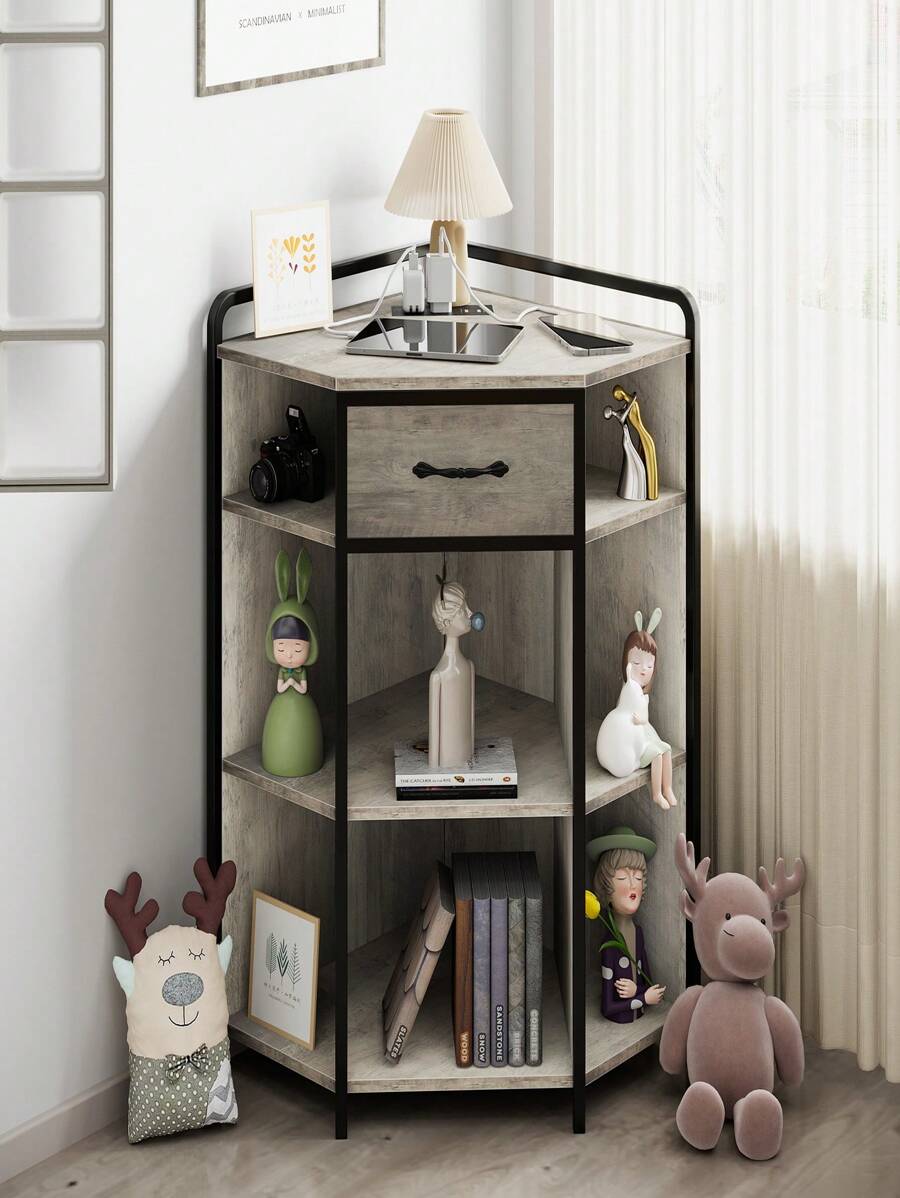 Corner Desk Costzon Corner Toy Storage Organizer, 3-Tier Wooden