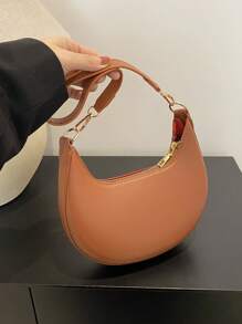 1 Piece Of Solid Color Retro Minimalist Crescent Bag, Underarm Women's Shoulder Bag - Brown - View 2