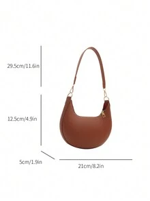 1 Piece Of Solid Color Retro Minimalist Crescent Bag, Underarm Women's Shoulder Bag - Brown - View 3