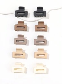 10入迷你磨砂咖啡色方形髮夾，適合日常使用與造型，休閒髮夾髮扣，學校用品、大學秋冬髮夾髮飾，適合女性度假穿搭與夏季穿搭 - 彩色 - 查看 6
