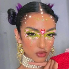 1pc  Tear Rhinestone Nose Stud Sticker, Non-Piercing, Self-Adhesive, Punk Style Fake Diamond Nose Ring For Halloween, Multi-Size Acrylic Diamond & Pearl Sticker, 450pcs/Sheet, Makeup And Nail Art Decor - Clear - View 8