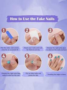 24片装长杏仁形亮红色按压式假指甲套装，时尚女士及女孩日常美甲用品 - 彩色 - 查看 5