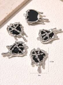 5pcs Punk Style Metal Lock Chain Liquid Heart Shaped Pendant, Suitable For DIY Bracelets, Necklaces, Earrings Accessories For Women