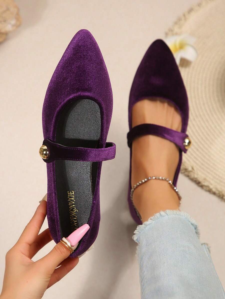Women's Solid Color Flat Shoes, Casual Pointed Toe Slip-On Loafers, Outdoor Comfortable Shoes