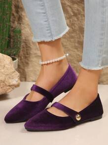 Women's Solid Color Flat Shoes, Casual Pointed Toe Slip-On Loafers, Outdoor Comfortable Shoes