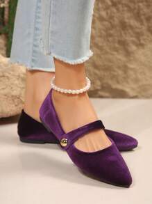 Women's Solid Color Flat Shoes, Casual Pointed Toe Slip-On Loafers, Outdoor Comfortable Shoes