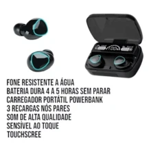 M10 Fone Bluetooth 5.1 Fone De Ouvido Sem Fio Esportes Display LED Fone Bluetooth TWS Toque Redução De Ruído À Prova D'água - Preto - Visão 3