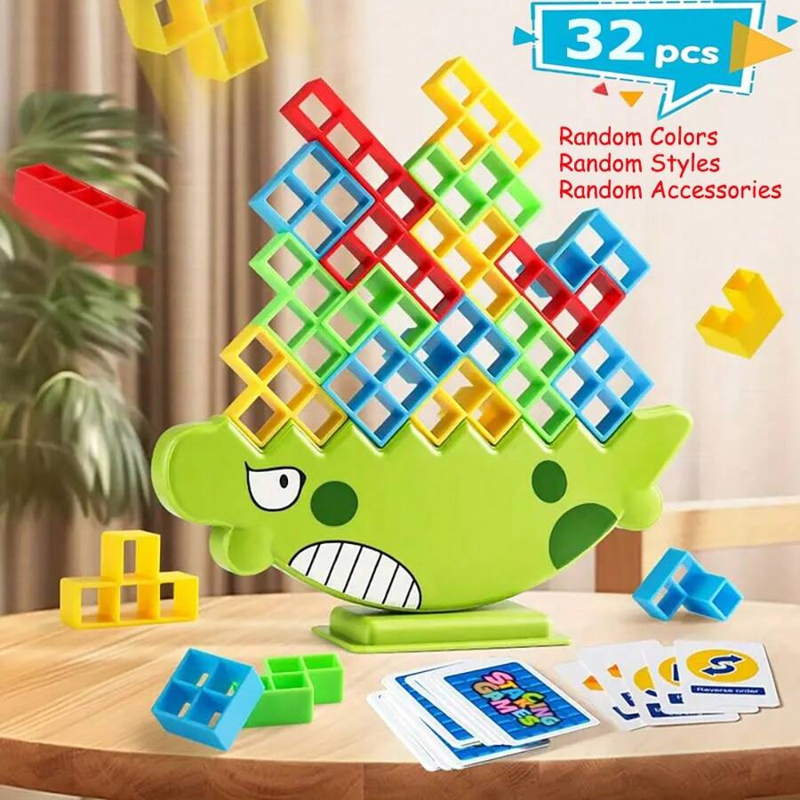 32 PCS Balance Stacking Games, High Intellectual Building Blocks For Children Desktop Game, Swing Stack Balance Building Blocks Toy, Interactive STEM Toy For Kids And Adults, Random Color - Yellow - View 1