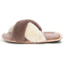 Women's Slippers Cross Band Soft Plush Furry Open Toe House Shoes Indoor Warm Comfy Cozy Bedroom Flats Slide - 卡其白色 - 查看 5