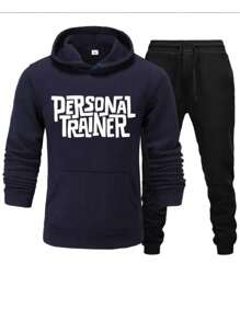 Men Hoodie & Sweatshirt Co-Ords - Navy Blue - View 1