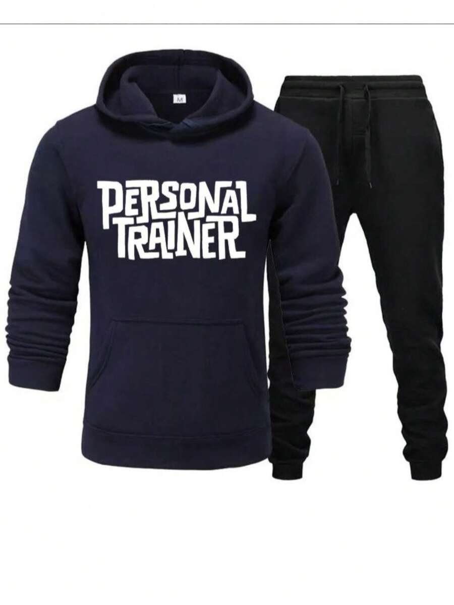 Men Hoodie & Sweatshirt Co-Ords - Navy Blue - View 1