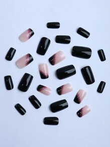 24片長方形穿戴甲，提升你的風格！Y2K壓克力美甲貼片，高級黑醋栗紫藍色調搭配亮粉點綴，專為女孩與女性設計，含1片果凍膠與1片美甲锉，夏季美甲用品 - 彩色 - 查看 3