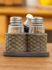 1pc Resin Chef Figurine With Salt & Pepper Shaker Holder, Creative Restaurant Kitchen Table Decoration
