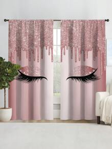2 Pièces Nouvelle Arrivée Rideau Décoratif Dans Un Style De Cil Mode À Couleur Multiple Avec Poche De Tige, Parfait Pour Le Salon Et La Chambre À Coucher