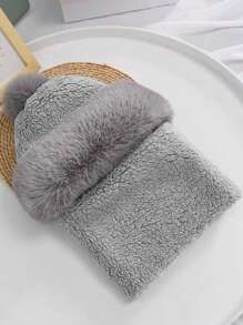 冬季護頸護耳毛絨帽搭配顆粒保暖戶外騎行帽百搭純色帽高彈運動帽 - 灰色 - 查看 2