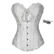 Corset Victoriano Al Busto 12 Varillas Y 6 Corchetes Abdomen,Negro, blanco, corsé palacio, adelgazante. - Blanco - Ver 2