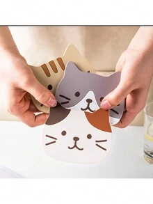 1 tấm lót ly silicon hình mèo dễ thương, tấm lót bàn cách nhiệt hình động vật Kawaii, tấm lót cốc trà, đồ dùng nhà bếp - Nhiều màu - Xem 3