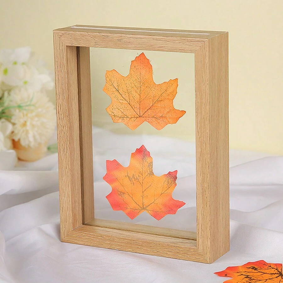 1PC Double Sided Transparent Glass DIY Photo Frame, Table Ornament, Plant Specimen Frame, Picture Frame - Wood Color - View 1