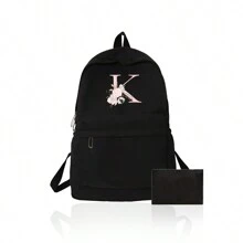 1 Set, A Black Printed Backpack And A Black Small Bag, Makeup Bag, Travel Storage Bag, Solid Color Cosmetics Wallet, Large Capacity Travel Makeup Bag: Very Suitable For Outdoor Beauty! Suitable For Weddings, Birthdays, Beaches, And Holidays, It Is The Best Gift For Family And Friends. This Is A Large Bag, Suitable For Students, Returning To School, And As A Gift For Teachers. It Is A Portable Leisure Storage Handbag, A Multifunctional Shopping Bag With A Novel Design And Large Capacity, Making It An Ideal Choice For Shopping - Black - View 23