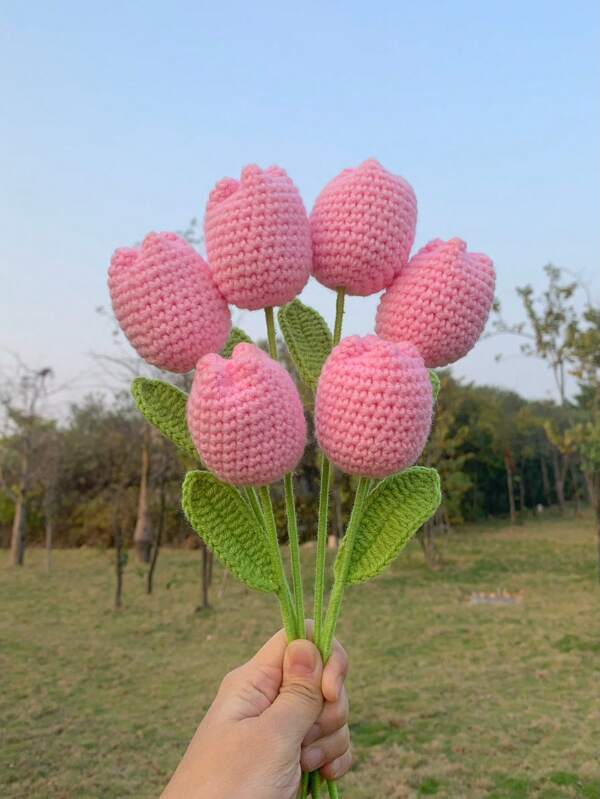 1 Pieza, Flor De Tulipán De Ganchillo, Flor De Hojaldre Artificial, Flores De Simulación, Arreglo Floral De Tacto Real, Decoración De Escena, Decoración De Habitación, Suministros De Boda, Favores De Boda, Regalo Del Día De La Madre