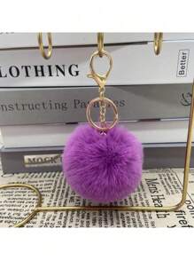 1pc Plush Pom Keychain Cute Soft Key Chain Ring Purse Bag Backpack Charm Car Pendant Earbud Case Cover Accessories Women Girls Gift Plush Keychain - Multicolor - View 8