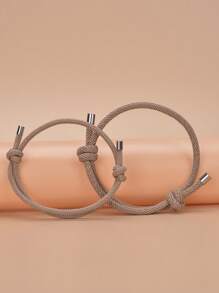 2 件裝時尚情侶手鍊創意男女簡約手鍊,適合日常配戴 - 卡其色 - 查看 10