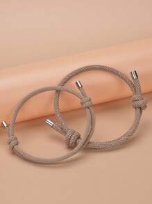 2 件裝時尚情侶手鍊創意男女簡約手鍊,適合日常配戴 - 卡其色 - 查看 9