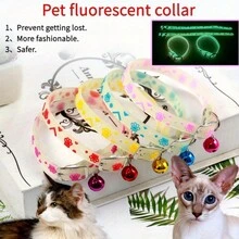 1套寵物貓狗led光領帶,附鈴鐺,隨機顏色 - 粉色 - 查看 1