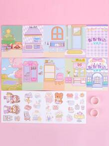 1盒由nini's Story設計的卡通安靜女孩主題貼紙,可用於diy情景貼紙書,不需剪切,手工製作專用 - 彩色 - 查看 2